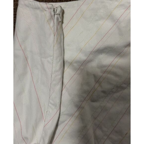 Janeville Ivory Skirt Pink Green Yellow Embroidered Stripe Stitching Flowers Sz2 - Picture 6 of 6